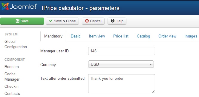 Mandatory parameters of IPrice calculator